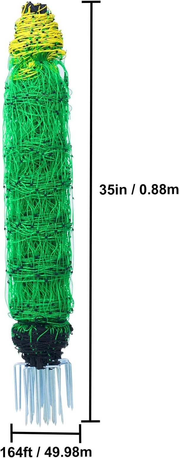 Portable Electric Fencing Net - 35.4" H x 164' L, Double Spike Sheep Netting for Dogs, Hogs, and Deer - Ideal for Backyards, Farms, and Ranches