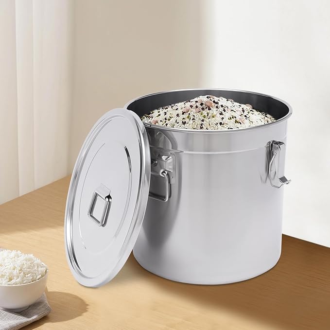 Stainless Steel Airtight Canister for Kitchen, Rice Cereal Grain Canisters Container for Household Kitchen Food Bean Flour Oil Sugar Milk Cookie Storager Bucket w/Handles+Lid (21L/33L) (33L)