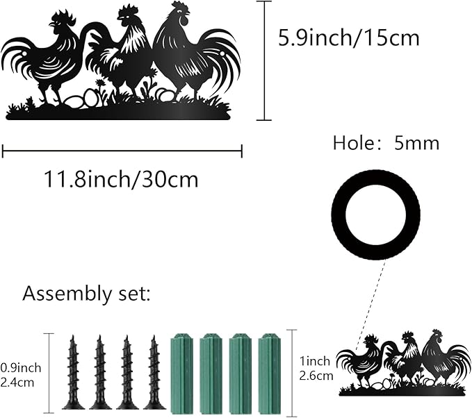 CREATCABIN Farmhouse Metal Wall Decor Hanging Sculpture Wall Art Rooster Hen Chick Egg Rustic Sign Wall Silhouette Artwork Decoration for Indoor Outside Home Office Hotel Black 11.8 x 5.9 Inch