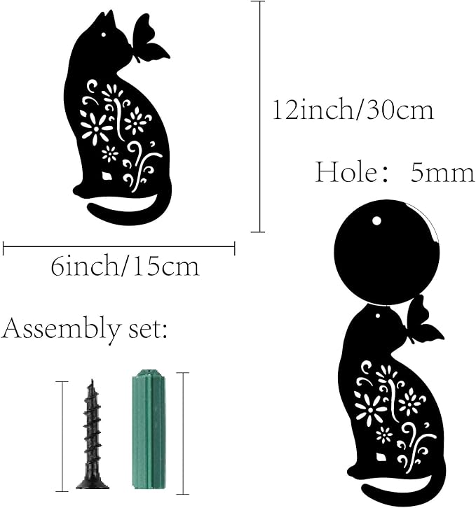 CREATCABIN Cat Metal Wall Art Animal Butterfly Decor Wall Hanging Silhouette Sculpture Ornaments Iron Sign for Indoor Outdoor Home Living Room Kitchen Garden Office Decoration Gift Black 12 x 6 Inch
