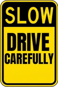 Vintage Metal Sign SLOW, DRIVE CAREFULLY Tin Sign Retro Wall Decor For Home Coffee Bar Funny Aluminum Sign 8x12 inch