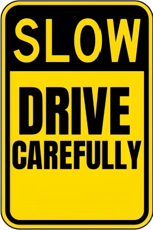 Vintage Metal Sign SLOW, DRIVE CAREFULLY Tin Sign Retro Wall Decor For Home Coffee Bar Funny Aluminum Sign 8x12 inch