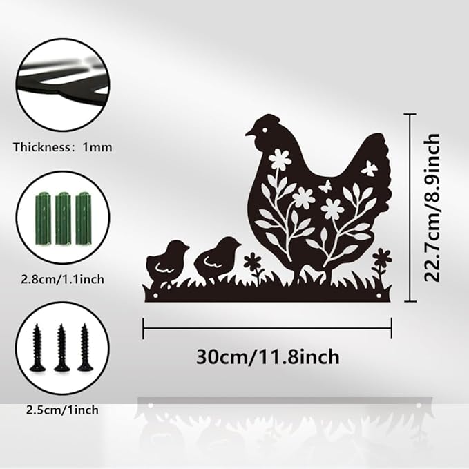 WADORN Metal Farmhouse Hen Wall Art Decor, Farmhouse Chicken Coop Metal Wall Art Hanging Decor Signs for Home Chicken Wall Sculpture Statues Decor for Dining room Porch Bedroom, 10.9x11.81 Inch, Hen