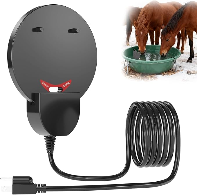 500W Submergible Cast Aluminum De-Icer - Farm Utility Heater for Livestock, Poultry, Horses, Cows, Birds, Wildlife - Water Trough Heater, Indoor/Outdoor Winter Use, 3M Cable