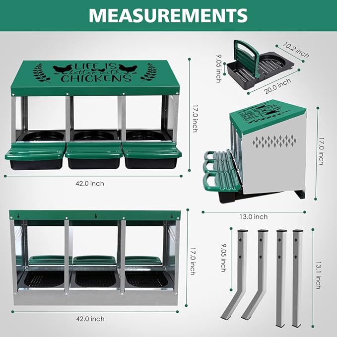 Tgeyd Nesting Boxes - 3 Holes for Laying Eggs - Chicken Brooder Box with Perch - Coops for 3 Up to 12 Chickens