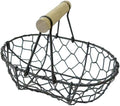 Metal Wire Egg Basket, Iron Storage Basket Farmhouse Kitchen Organizer Rustic Retro Vegetables Basket Oval for Tabletop Home, Black