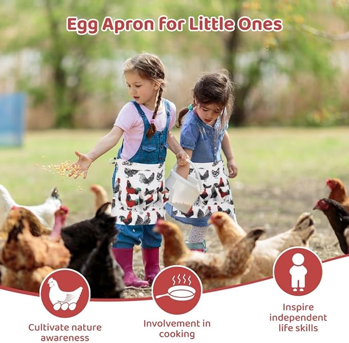 Egg Collecting Apron For Children, 3 Pocket Canvas Carrier For Gathering Eggs From Chicken, Duck, And Goose