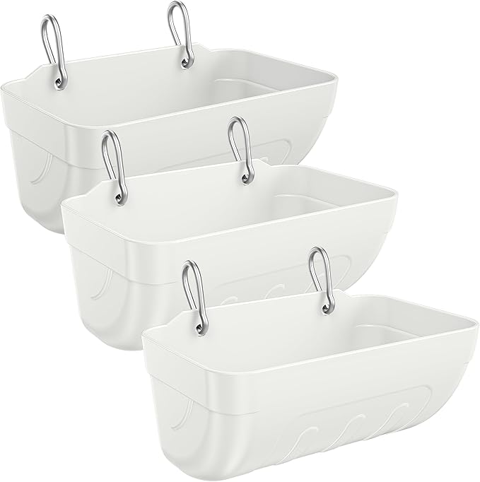 Goat Feeders Hanging, Chicken Waterer Feeder Trough for Poultry Livestock (3 * 3.5 Quart White)