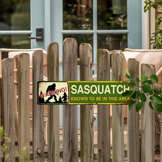 Sasquatch Warning! Metal Tin Sign Vintage Rustic Wall Decor for Cabin Bar Game Room Man Cave Outdoors 4x16 Inch