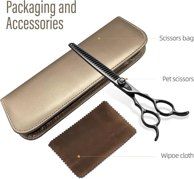 Dog Grooming Scissors: 8.0 inch Bright Black Pet Chunker Shears Made Of Japanese 440C Advanced Stainless Steel Professional Grooming Scissors for Dogs Cats and Other Pets