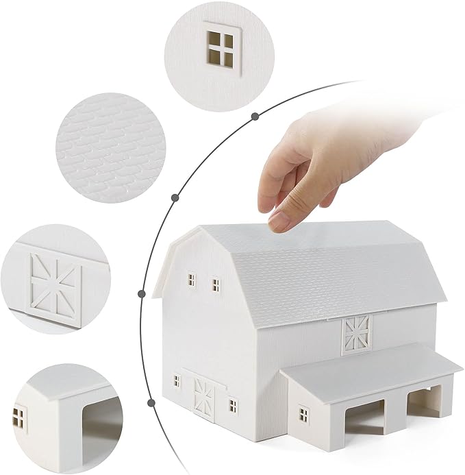 HO Scale Deluxe Barn Chicken Coop – Unbuilt Farm Building Kit for Model Layout (White)