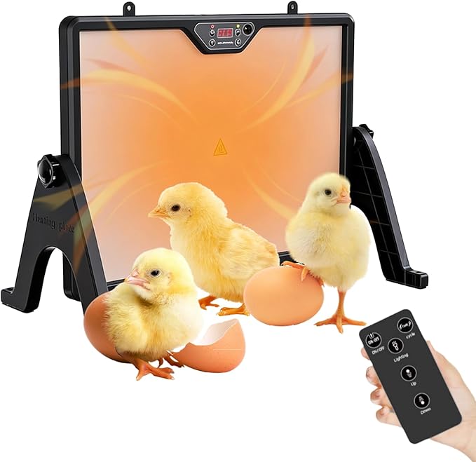 Smart Chicken Coop Heater with Thermostat, 180W Radiant Heat Panel, Adjustable Temp (86-167℉), Remote Control, Dual Sided Heating, Support Timer and Lighting, Coop Heater for Winter