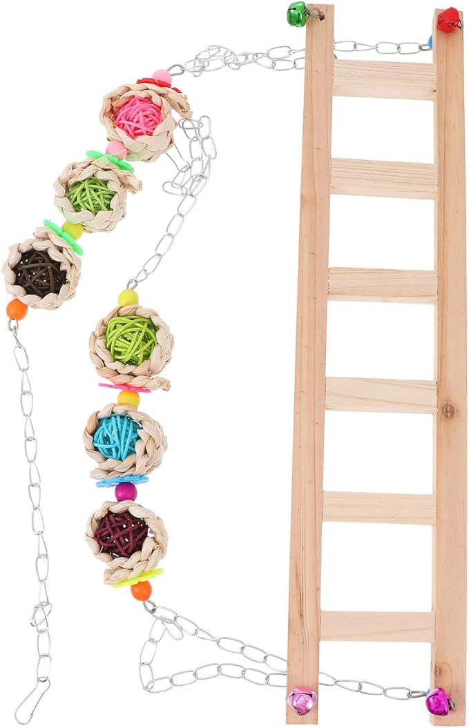Totority Rooster and Hen Hanging Wooden Chicken Swing with Ladder Climbing Rack Natural Wood Pet Bird Accessory for Coop Play and Exercise Random Color