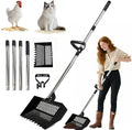 Chicken Poop Scooper and Rake 2-in-1 12” Wide Metal Coop Scoop for Sand Sifting Shovel with 22" to 62” Adjustable Stainless Steel Handle Cleaning Tools for Chicken Coops & Farm Animals Scoop