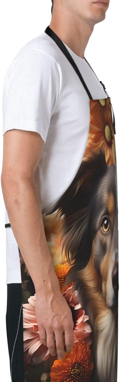 Dogs and Roses Heavy Duty Waterproof Apron with Pockets for AdultsResistant Grilling, Gardening, Painting