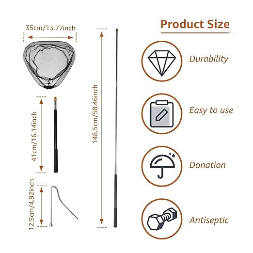 Stainless Steel Retractable Chicken Catcher Tool with Hook & Net, 16-60 Inch Adjustable Poultry Catcher for Chickens Ducks Turkeys Geese