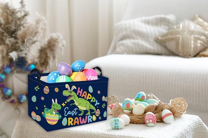 Rectangle Easter Dinosaur Baskets Kids Baskets Cute Storage Bin Organizer Box for Room Decor Gift Basket(Easter dinosaur)
