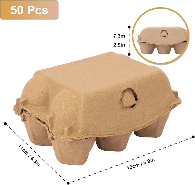 50 Pieces Natural Material Empty Egg Cartons, Each Holds 6 Fiber Egg Carton For Home, Farm, Market, Camping, Picnic, Travel,Reusable.