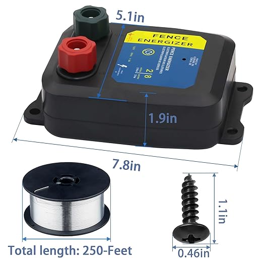 Electric Fence Energizer Plus 250,Electric Fence Charger and 17 Gauge Spool Aluminum Wire PE2 0.10 Joule,Livestock Fence Chargers for Containing Pets and Keeping Out Small Nuisance Animals