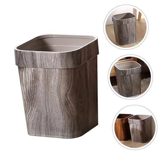 Retro Trash Can Outdoor Litter Box Woven Storage Baskets Decorative Storage Basket Metal Trash Can Bamboo Waste Basket Small Recycling Container Garbage Bin Wood Grain Wastebasket