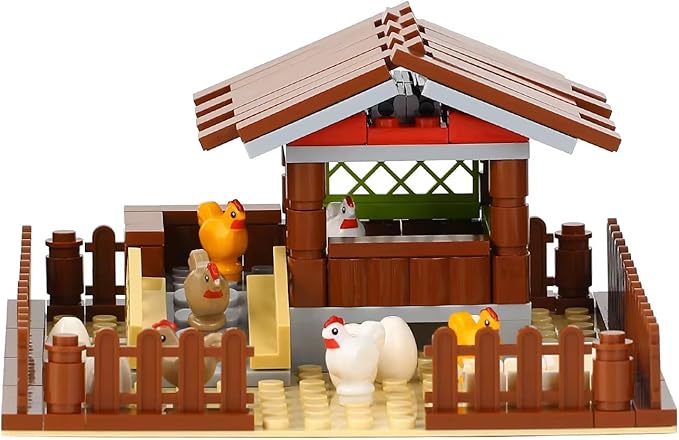 General Jim's Chicken Coop Hen House Modular Building Block Brick Set 122 Piece Set or Addition to Rural Farm Scene Set with All Accessories Shown for Teens and Adults.