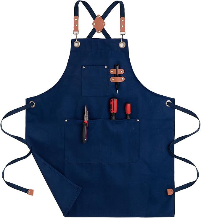 Chef Aprons for Men Canvas Apron with Large Pockets and Adjustable Neck Strap for Cooking,BBQ, Gardening