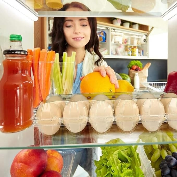 Limera Disposable Plastic Egg Cartons, Clear, 100 Pieces, Tray Egg Container Holder for Refrigerator (12 Egg Tray), Transparent