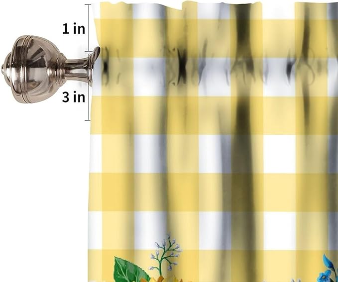 Rooster Kitchen Curtains Yellow White Buffalo Plaid Sunflowers Vintage Rustic Farm Chicken Rod Pocket Curtain Valance for Kitchen Bedroom Living Room Decor 1 Panel W54xL18 Inch