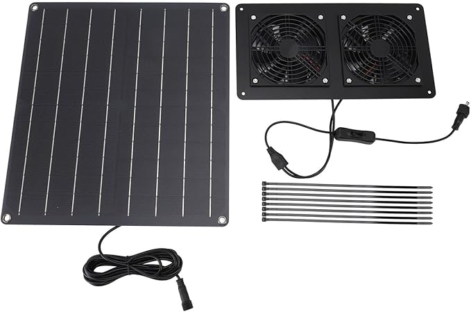 Solar Exhaust Fan Kit 12V 20W Solar Panel with Dual Fan Switch Control for Outdoor Chicken Coop Greenhouse Pet House ABS Material