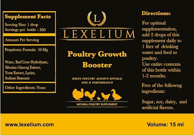 Poultry Growth Booster for Chickens Roosters Hens Turkeys and More - Water Soluable Blend - 15mL