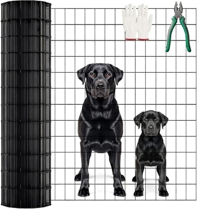 (40 in x 50 ft) Garden PVC Welded Wire Fence, Mesh Size 2 in x 3 in, 16-Gauge Welded Wire Fence, Poultry Protection Animal Fence, Includes Gloves and Pliers