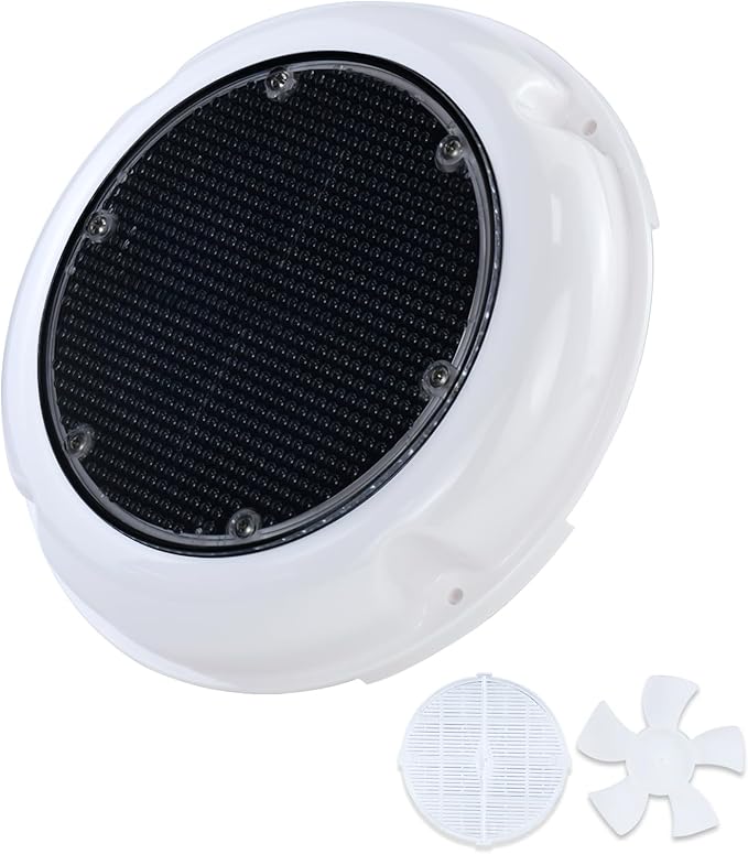 RV Roof Vent Fan, Solar Vent Fan - Upgraded 1440 CFH Powerful Ventilation, IP65 Waterproof Quiet with Insect Screen, for Boat Cabin, Camper, Roof, Greenhouse, Indoor Ventilation Systems