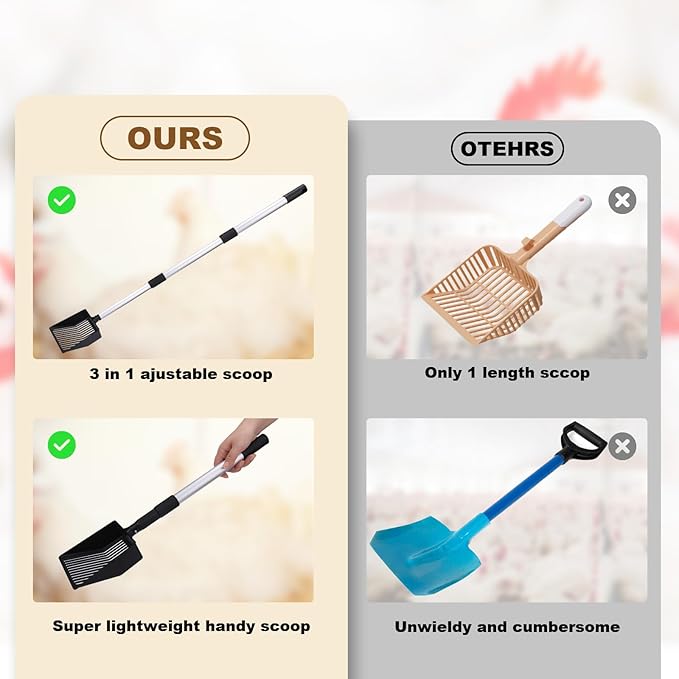 Mity rain Chicken Coop Accessories, 3 in 1 Adjustable Chicken Scooper for Cleaning, Sifting Shovel for Chicken Coop Separating Poo and Debris from Sand, Chicken Litter Scoop Supplies