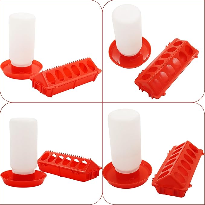 Chicken Feeder and Waterer kit-Flip Top Chick Feeder with 12 Feeding Hole and 1 L Plastic Waterer,Baby Chick Starter Kit for Small Poultry