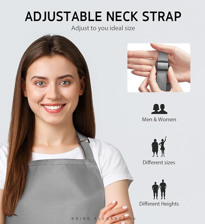 Syntus Adjustable Bib Apron with 2 Pockets Cooking Kitchen Aprons for Women Men Chef