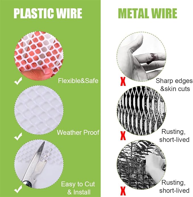 Plastic Chicken Wire Fence Mesh Poultry Fencing 11.81IN x 10FT Hexagonal Fencing Wire for Gardening, Floral Netting Chicken Wire Frame with 25Pcs Cable Ties