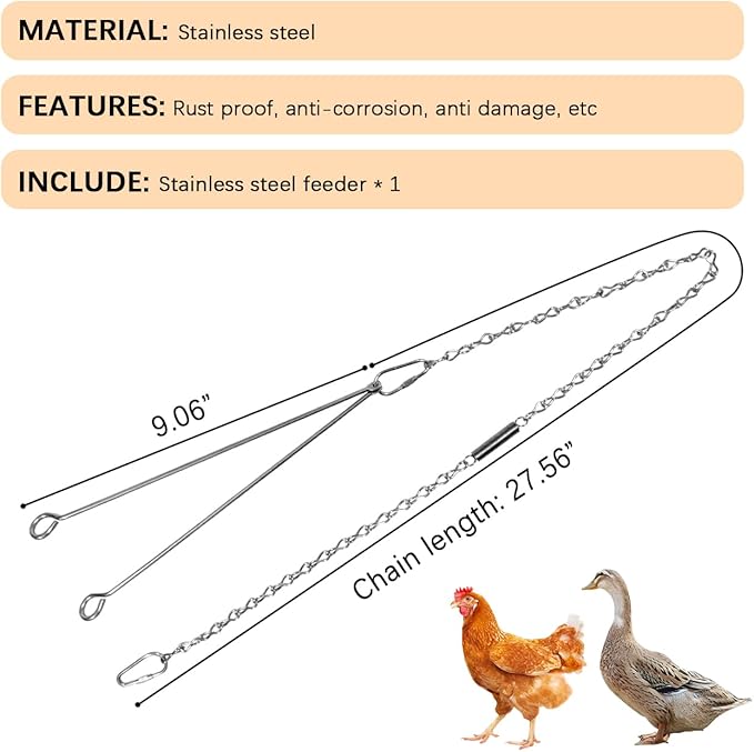 Hanging Chicken Feeder Chain 2 Veggies Skewers Stainless Steel Vegetable Forks Fruit Feeders for Hens Ducks Goose and Large Birds Coop Toy Accessories