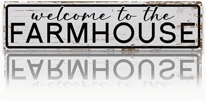 Rustic Farmhouse Sign, Metal Signs, Welcome to the Farmhouse, Retro Metal Tin Signs, Welcome Sign for Front Door Porch Decor, Farm Decor 15.8x4 Inch