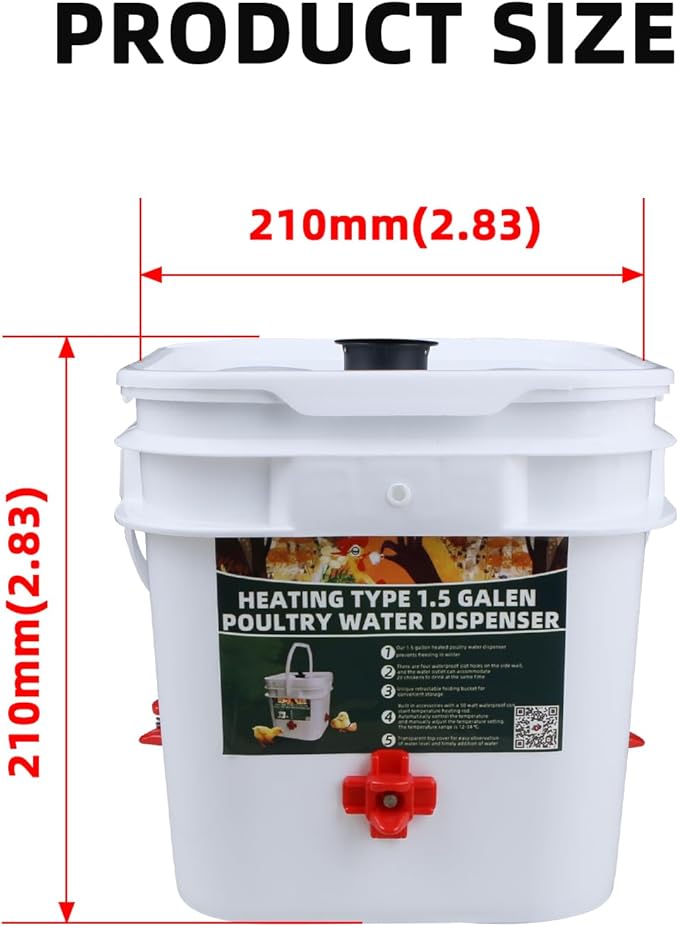 1.5 Gallon Square Chicken Water Bucket, Hanging Type, Suitable for Chickens, Pigeons, Quails, and Other Large Animals 1Pcs.
