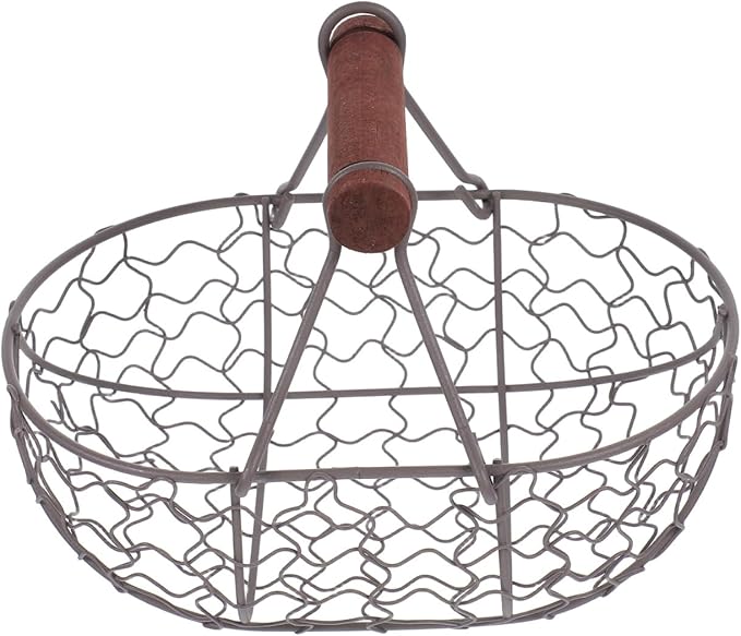Chicken Wire egg Basket for Gathering - Farmhouse Vintage Style Fresh Eggs Holder With Handle Countertop Storage Container for Collecting Fruit Bread Potato - 7X4.7X4.7in