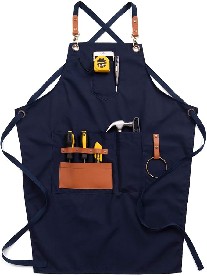 NEOVIVA Canvas Tool Apron for Men and Women with Pockets, Heavy Duty Cross Back Work Apron for Shop BBQ Woodworking