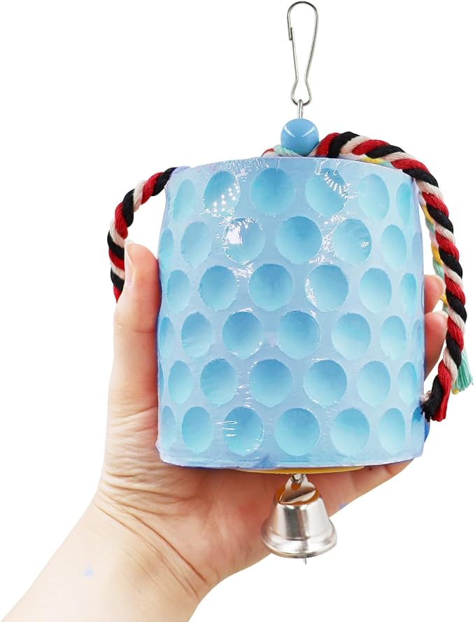 Oooct Large Chicken Chewing Toy, Chick Beak Grinding Calcium Stone with Bells, Chicken Coop Accessories, Cage Toys for Cockatiel Parakeet Parrot Budgies Rat Hamster Rabbit Bunny Blue