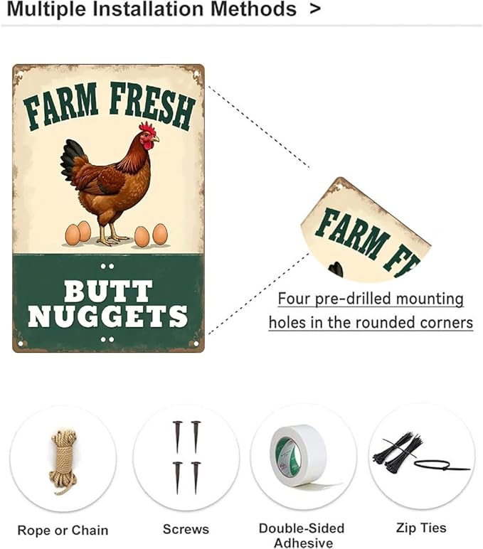 Chicken Coop Accessories Metal Signs -Chicken Coop Tin Signs Farm Fresh Butt Nuggest 8x12 Inch