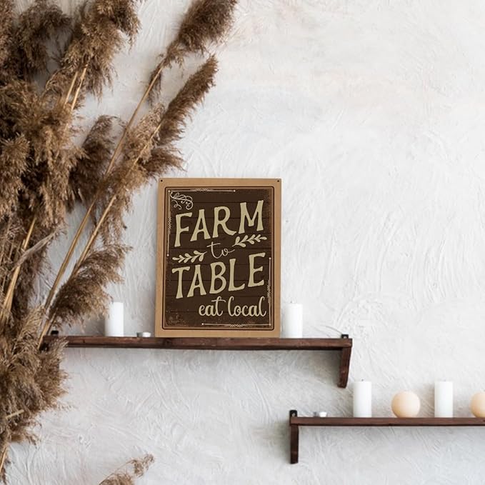 FLVGE Farmhouse Kitchen Decor, Kitchen Wall Decor, Vintage Decor for Home Kitchen Dining Room Porch Bar Cafe, Farm to Table Eat Local Wooden Sign Hanging, 8x10 Inch