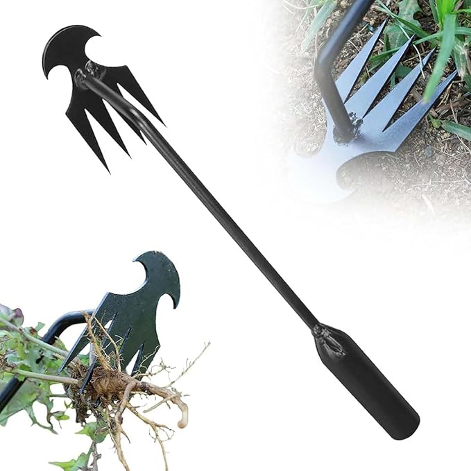 Garden Weed Pulling Tool, 2025 New Stainless Steel Weeder Tool，Grandpas Weeder Tool with Handle, Puller Tool 4 Tooth Manganese Steel, for Gardening Backyard Farm
