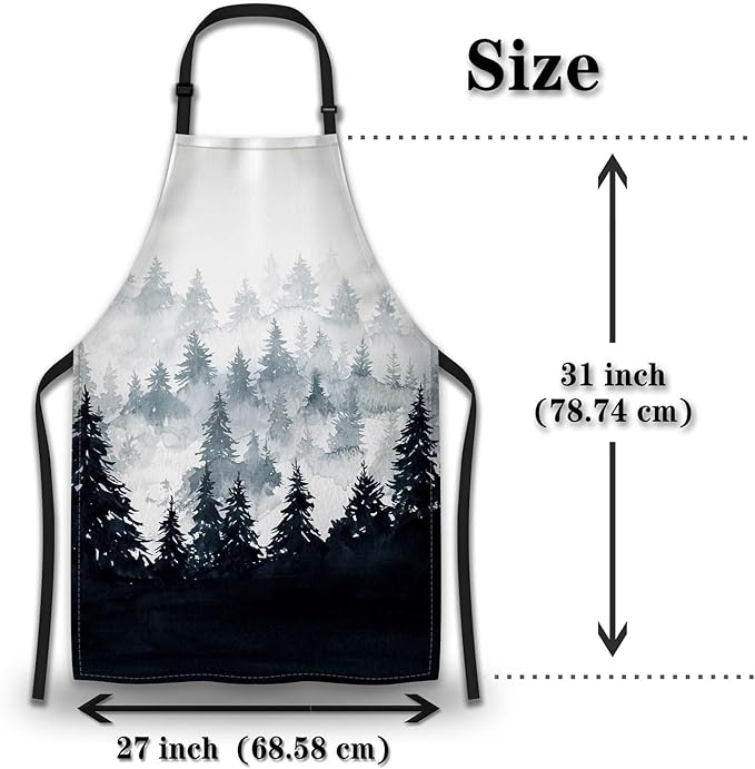 Chef Apron for Men Watercolor Mountains Landscape Trees Pinafore Aprons for Women for Kitchen Cooking Restaurant BBQ Painting Crafting 27” (W) x 31” (H), Waterproof Apron