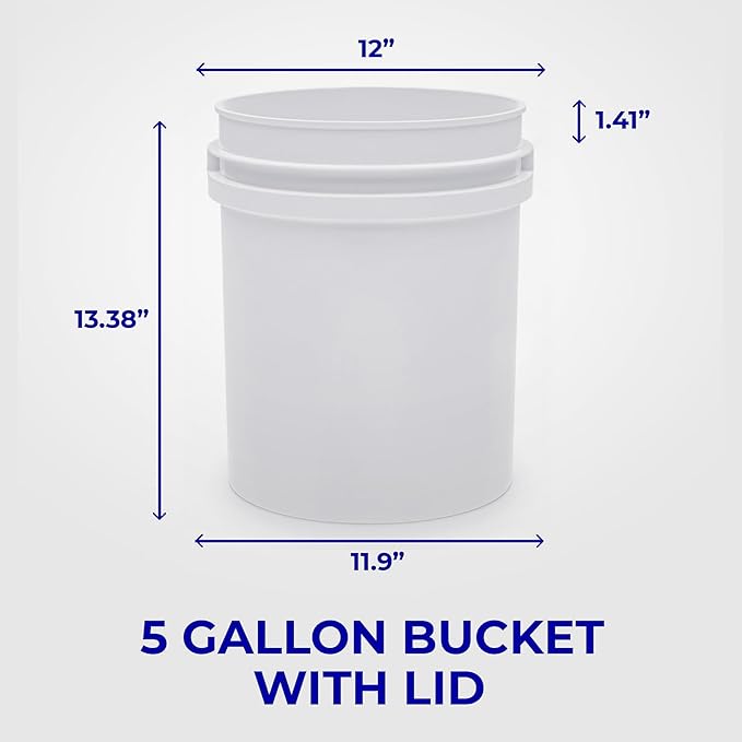 5-Gallon White Bucket Pail Container with Lid | Food Grade | Heavy-Duty 90MIL Extra Durable | Metal Handles with Plastic Grip for Easy Carrying | Multi-Use | Easy Stack and Store | BPA Free - 1 Pack