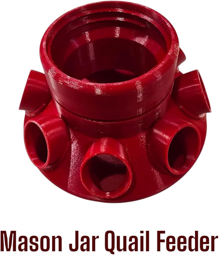 Quail Feeder with Feed Saver Ports, Wide Mouth Mason Jar Compatible, No Waste Design, by 2B Creations.