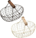 VICASKY 2pcs Retro Vintage Wire Storage Baskets with Wooden Handles, Farmhouse Style Metal Fruit and Egg Collecting Basket Set for Kitchen and Household Organization