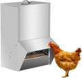 Galvanized Chicken Feeder 50lbs Capacity, Weatherproof Chicken Food Dispenser with Lid, Rat Proof Steel Poultry Feeders No Waste for Chicken and Rabbits, Silver